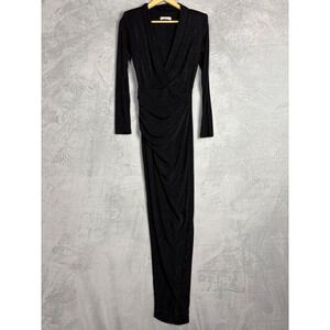 Anthropologie Mable Cleo Slip Black Long Sleeve Ruched Wrap Maxi Dress Small